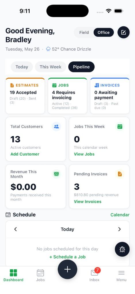 Turf Pro Logic mobile dashboard