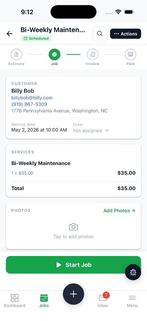 Turf Pro Logic job details on iPhone